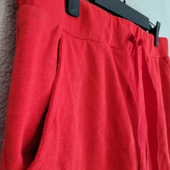 LOFT Women's Knit Mini Skirt Size Medium Red Elastic Tie Waist Pockets Cotton - Picture 3 of 6
